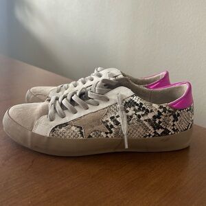 Pink and Snake Skin Distressed Tennis Shoes